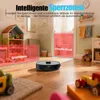A robot vacuum cleaner is shown in a child's room, with virtual walls and no-go zones highlighted by red grids. Produktbild-Vorschau