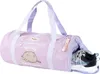 A purple duffel bag with a cartoon cat graphic and text. Produktbild-Vorschau