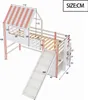A diagram of a loft bed with a slide and a house-like structure, showing various dimensions. Náhled obrázku produktu
