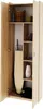 An open cabinet with shelves displaying various household items. Produktbild-Vorschau