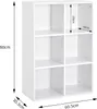 A white cube storage unit with dimensions shown. Voir les images du produit