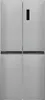 A front view of a silver, four-door refrigerator with a digital display on the upper right door. Produktbild-Vorschau