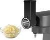 A kitchen appliance attachment for grating cheese is shown next to a bowl of grated cheese. Produktbild-Vorschau