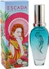 Escada Born in Paradise in türkisfarbenem Flakon, daneben bunte Box mit tropischen Motiven, Frau und exotischem Vogel. Produktbild-Vorschau