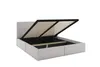 A bed frame with its storage compartment open, revealing the slatted base and internal storage space. Produktbild-Vorschau