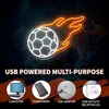 A neon sign of a soccer ball on fire, with icons showing different ways to power it. Podgląd zdjęcia produktu