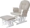 A white glider chair and ottoman set with cream-colored fabric cushions, shown against a white background. Anteprima dell’immagine prodotto