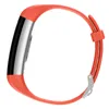 A side view of an orange smart watch with a silver and black display. Voir les images du produit