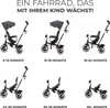 A collage of six images showing a tricycle in different stages of assembly or configuration, with age ranges indicated below each image. Produktbild-Vorschau