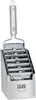 A stainless steel vegetable slicer with multiple attachments stored in a holder. Produktbild-Vorschau