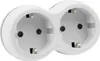 A close-up studio shot of a white and gray dual European-style electrical outlet adapter. Anteprima dell’immagine prodotto