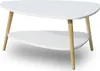A white two-tiered coffee table with wooden legs against a white background. Náhled obrázku produktu