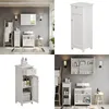 A collage of bathroom furniture and accessories, showcasing a white storage cabinet with a door and drawer. Podgląd zdjęcia produktu