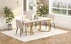 A dining table and chairs set in a well-lit dining room with large windows. Voir les images du produit