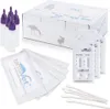 A veterinary rapid test kit for diagnosing Giardia and Cryptosporidium parvum in pets is displayed on a white background, with the product box, test cassettes, sample collection bottles, and swabs arranged around it. Produktbild-Vorschau