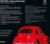 A red Volkswagen Beetle is shown from the rear, with promotional text about an advent calendar. Produktbild-Vorschau