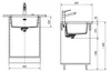 Technical drawing of a sink with dimensions. Podgląd zdjęcia produktu
