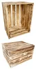 Two wooden crates are shown against a white background. The top crate is open and viewed from an angle, while the bottom crate is closed and viewed from above. Produktbild-Vorschau