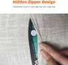 A close-up of a hand opening a zipper on a yoga ball cover, revealing the green inner material. Produktbild-Vorschau