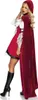 A woman wearing a red hooded cape and dress, posing for a product image. Produktbild-Vorschau