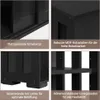 A collage of four close-up images showcasing different features of a black wooden cabinet. Produktbild-Vorschau