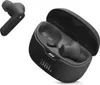 A pair of black JBL wireless earbuds and their charging case are shown against a white background. Produktbild-Vorschau