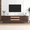 okwish TV-Schrank TV-Ständer mit Schiebetüren und Rattan - Produktbild-Vorschau 2