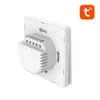 A white smart switch is shown from a diagonal angle, with its connection terminals visible. A Tuya logo is in the upper right corner. Voir les images du produit