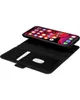 A black flip-style phone case is shown open with a smartphone inside. Voir les images du produit