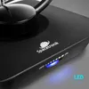 A close-up view of a black electronic device with a blue LED light and branding. Anteprima dell’immagine prodotto