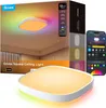 A Govee Square Ceiling Light is shown in front of its packaging, with a smartphone displaying the Govee Home app. Produktbild-Vorschau