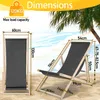 A beach scene with a palm tree and a beach chair, showing dimensions. Anteprima dell’immagine prodotto