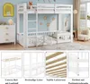 A collage of images showing a white wooden bunk bed with various features and details. Voir les images du produit