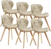 A set of six beige dining chairs with wooden legs, arranged in two rows. Produktbild-Vorschau