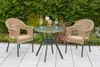 A patio set with two chairs and a table on a tiled patio, with a garden in the background. Produktbild-Vorschau