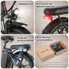 A collage of four images showcasing different features of an e-bike. Produktbild-Vorschau
