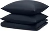 A stack of dark blue bedding, including two pillows and a folded duvet cover, is presented against a white background. Náhled obrázku produktu