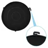 A circular black charcoal filter for a range hood, with a close-up view of a clip mechanism. Produktbild-Vorschau
