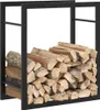 A black metal firewood rack filled with cut logs. Náhled obrázku produktu