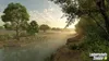 A serene river scene with trees and mist, featuring a game logo. Produktbild-Vorschau