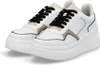 A pair of white Rieker sneakers with beige and black accents, shown from a slightly angled front view on a white background. Produktbild-Vorschau
