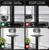 A collage of images showing a black bistro table base with different weight capacities and comparisons to other sellers' products. Produktbild-Vorschau