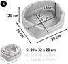 A diagram showing the dimensions of a pet bed, with size options listed. Anteprima dell’immagine prodotto