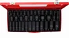 A red metal toolbox filled with black socket wrenches. Náhled obrázku produktu