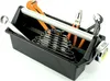 A black toolbox filled with various tools, including wrenches, pliers, and a tape measure, set against a white background. Podgląd zdjęcia produktu