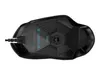 The underside of a black Logitech G402 gaming mouse, viewed from directly above. Produktbild-Vorschau
