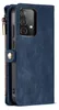 A blue wallet-style phone case for a Samsung Galaxy A52 series phone, shown from the side with the camera module visible. Produktbild-Vorschau