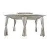 A beige and gray gazebo with curtains, shown from the front. Produktbild-Vorschau