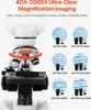 A microscope with various magnification levels displayed as graphics. Voir les images du produit