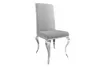 A single gray velvet dining chair with silver, curved legs, isolated on a white background. Náhled obrázku produktu